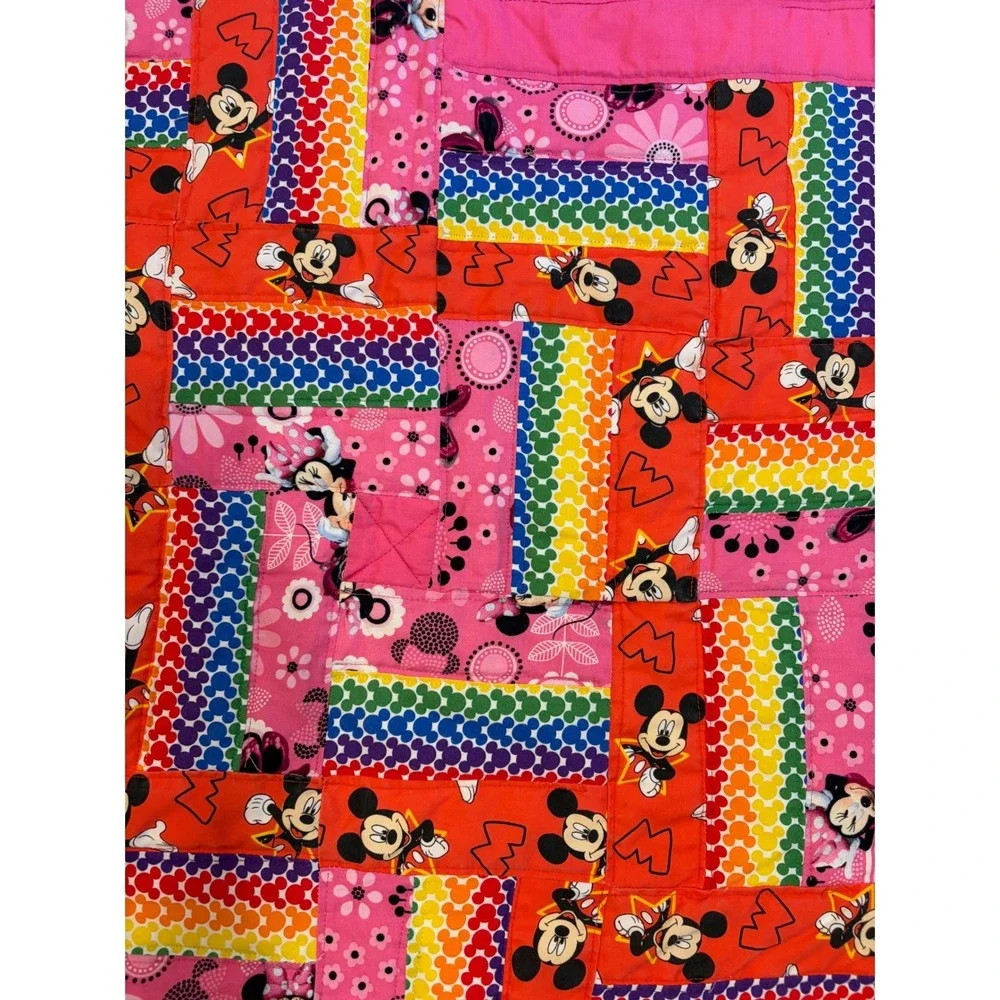 Handmade Disney Mickey Minnie Mouse Patchwork Quilt Kids Blanket 50x50 Cozy Cute